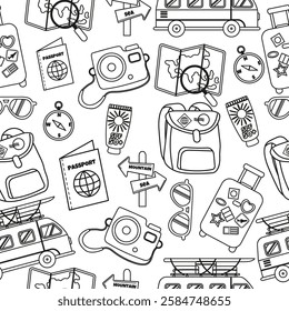 Seamless outline travel pattern doodle