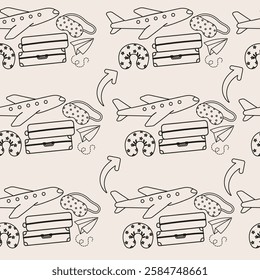 Seamless outline travel pattern with hand drawn elements