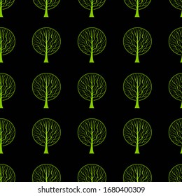 Seamless outline tree pattern. Dark hand drawn nature and ecology theme background. EPS 8