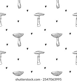  Padrão de vetor de contorno uniforme com cogumelos