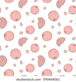 Seamless Outline Vector Pomegranate Pattern