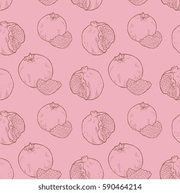 Seamless Outline Vector Pomegranate Pattern