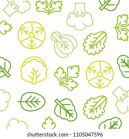 Seamless Outline vegetable pattern such as broccoli, lettuce, Chinese cabbage for wallpaper or use as wrapping paper