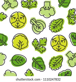 Seamless Outline vegetable pattern such as broccoli, lettuce, Chinese cabbage for wallpaper or use as wrapping paper