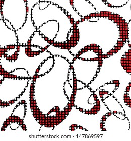Seamless oval grid grunge bubble pattern. Red and black abstract web design bubble texture