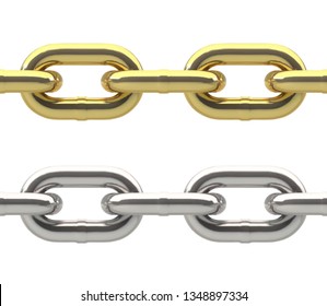 Seamless oval link chains set silver and gold, isolated on white background. Vector illustration