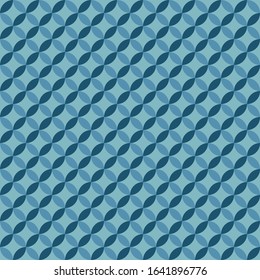 Seamless overlapping circles pattern in shades of blue, turquoise, vector texture with a retro or modern feel, ideal for printing, fashion design, online projects, brochures, posters, backgrounds