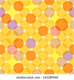 Seamless overlapping circles texture. Yellow & orange pattern.
