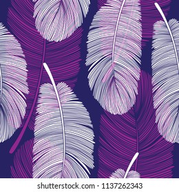 Seamless Overlapping Feathers Pattern in Purple and White