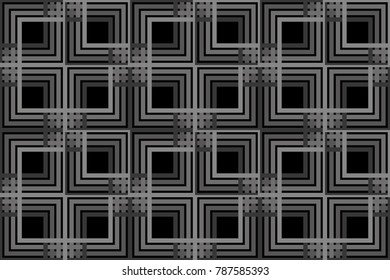 Seamless overlapping line pattern vector. Square design monochrome gray on black background. Design print for textile, fabric, wallpaper, background.