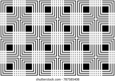 Seamless overlapping line pattern vector. Square design white on black background. Design print for textile, fabric, wallpaper, background.
