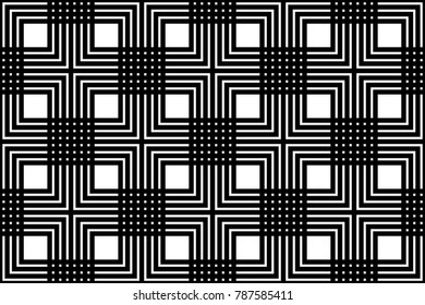 Seamless overlapping line pattern vector. Square design black on white background. Design print for textile, fabric, wallpaper, background.