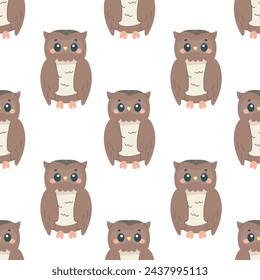 Seamless owl bird pattern , on white background, childish pattern, for fabric, wrapping paper, wallpaper