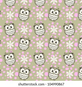 Seamless Owl With Floral Print