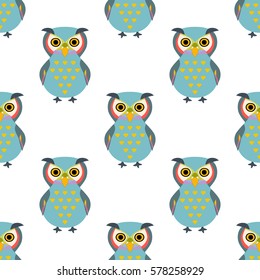 Seamless owl pattern on white background. Vector image.