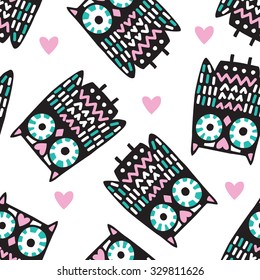 seamless owl pattern vector illustration