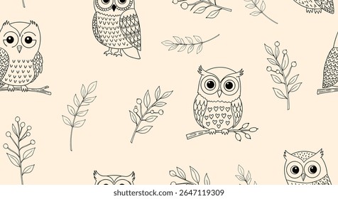 Seamless Owls and Foliage Pattern Beautiful Artistic Background Design Natural Theme Creative Decorative
