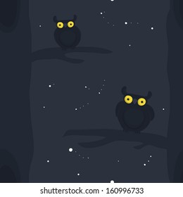 Seamless owls at night pattern