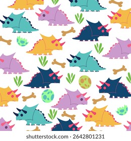 seamless pachyrhinosaurus dinosaur illustration design for kids apparel. This design is suitable for children's clothing textile industry