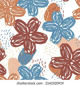 seamless paint brush hand draw flower pattern on white background