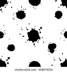 Seamless paint splatter black and white pattern. Vector illustration.