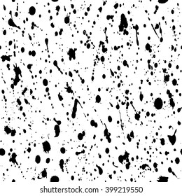 Seamless Paint Splatter Pattern, Black Spray Paint On White Isolated Background. Vector Illustration