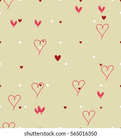Seamless painted different funny hearts pattern.