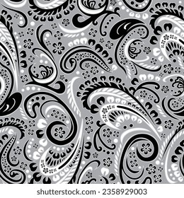Seamless Paisley background. Elegant black and white hand drawn vector pattern. Ethnic style pattern.