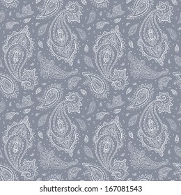 Seamless Paisley background. Elegant Hand Drawn vector pattern.