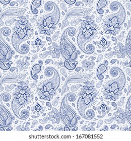 Seamless Paisley background. Elegant Hand Drawn vector pattern.