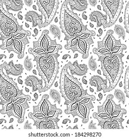 Seamless Paisley background. Elegant Hand Drawn vector pattern.
