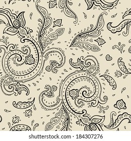 Seamless Paisley background. Elegant Hand Drawn vector pattern.