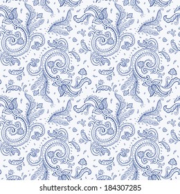 Seamless Paisley background. Elegant Hand Drawn vector pattern.