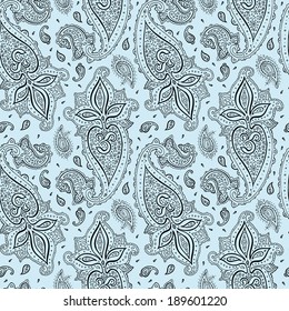 Seamless Paisley background. Elegant Hand Drawn vector pattern.