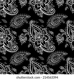 Seamless Paisley background. Elegant Hand Drawn vector pattern.