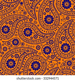 Seamless Paisley background. Elegant Hand Drawn vector pattern.