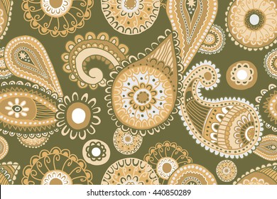 Seamless Paisley background Elegant Hand Drawn Pattern. Vector illustration. Can be used as prints for textiles and graphic design