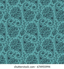 Seamless Paisley background. Elegant Hand Drawn vector pattern.