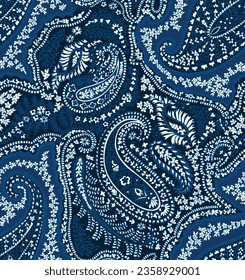 Seamless Paisley background. Elegant navy blue hand drawn vector pattern. Ethnic style pattern.