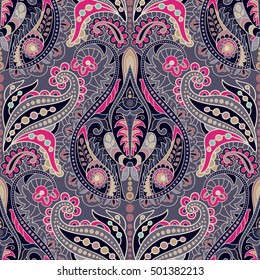 Seamless Paisley background, floral pattern. Indian ornament