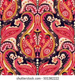 Seamless Paisley background, floral pattern. Indian ornament