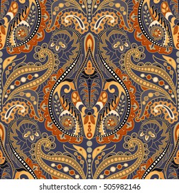 Fondo Paisley impecable, patrón floral. Fondo ornamental colorido.Ornamento indio. Hermoso adorno indio para envolver papel, tela, papel pintado