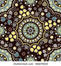 Seamless Paisley background, floral pattern. Colorful ornamental  Indian ornament