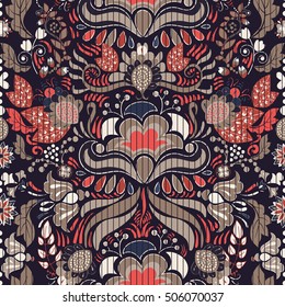 Seamless Paisley background, floral pattern. Colorful ornamental  Indian ornament with vertical lines