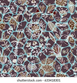 Seamless Paisley background, floral pattern. Colorful ornamental backdrop. Color wallpaper with decorative flowers