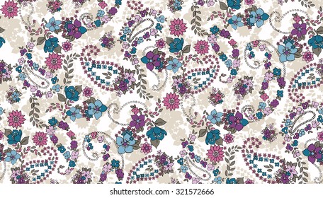 Seamless Paisley background with flower. Elegant Hand Drawn vector pattern. - Shutterstock ID 321572666