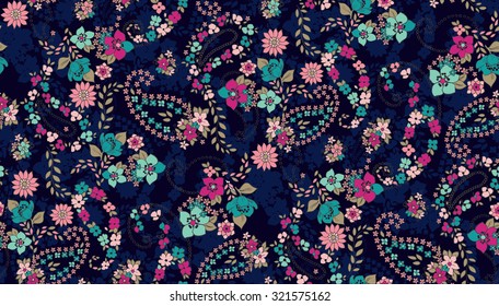 Seamless Paisley Background With Flower. Elegant Hand Drawn Vector Pattern.