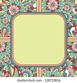 Seamless paisley background with text box. Vector illustration