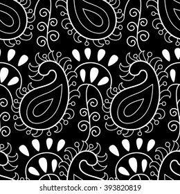 Seamless Paisley background, wallpaper. Hand drawn ethnic pattern