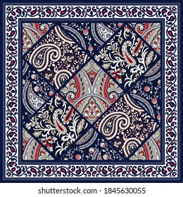 seamless paisley bandanna pattern on navy